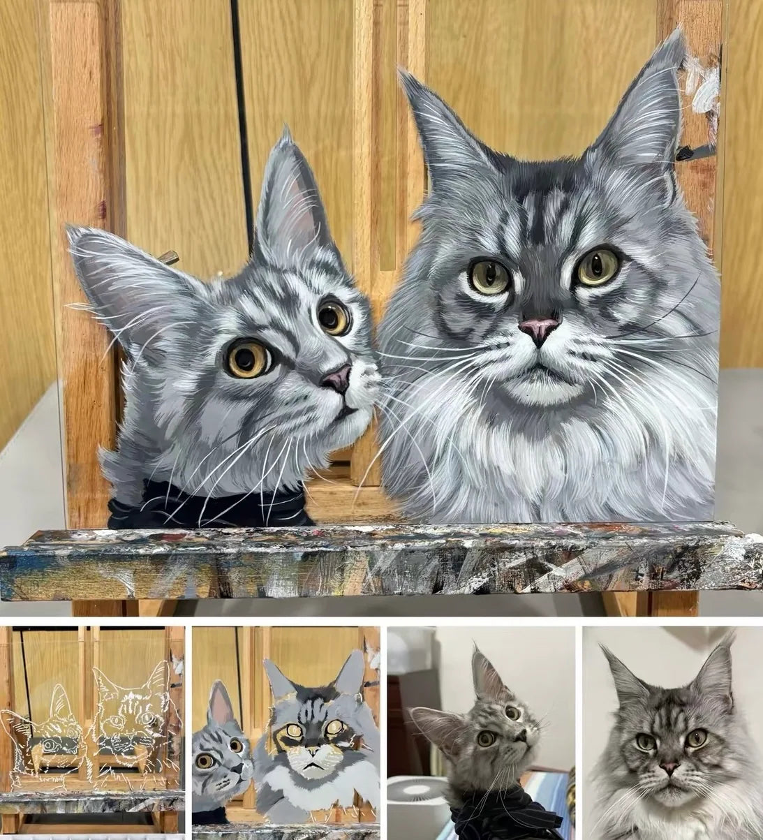 Reference photo of two long-haired cats showing both faces