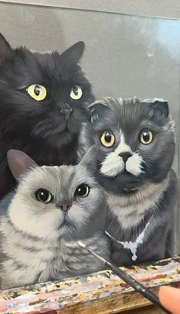 Real workshop footage: Three cats: face and whisker details