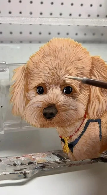 Real workshop footage: Golden curly dog: fur and finished frame